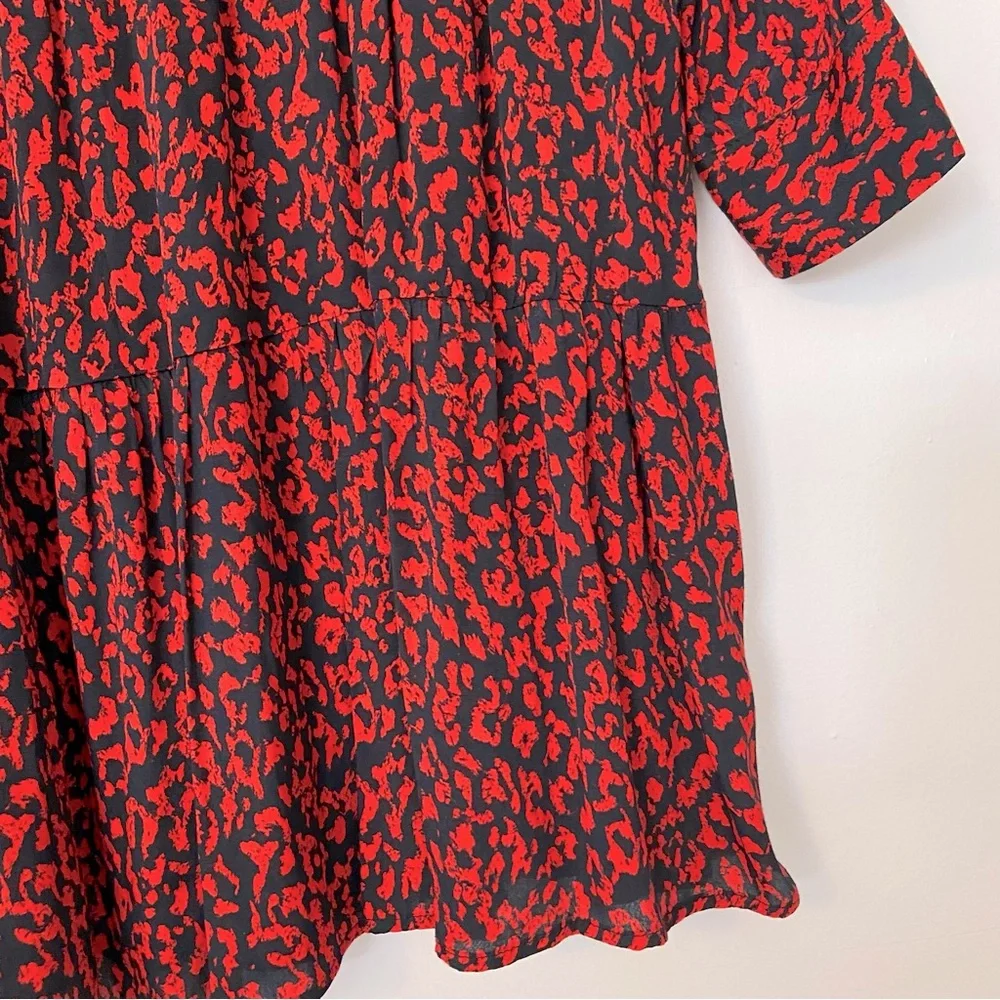 NWOT Zara Red and Black Leopard Animal Print Ruffle Neck Dress